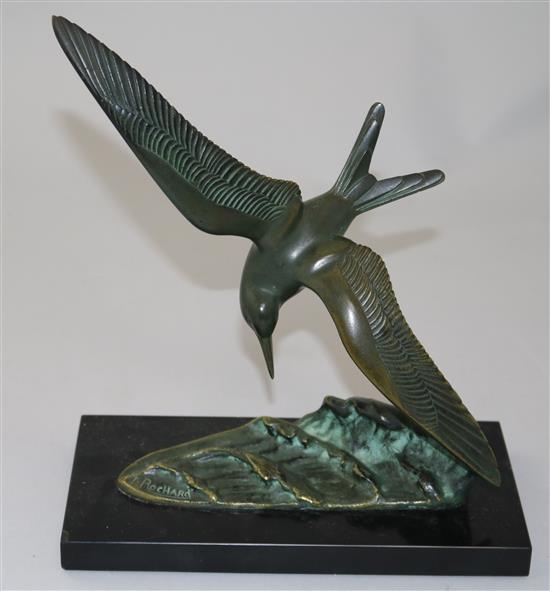 Irenee Rochard (1906-1984). A patinated bronze model of a tern, 8.25in.